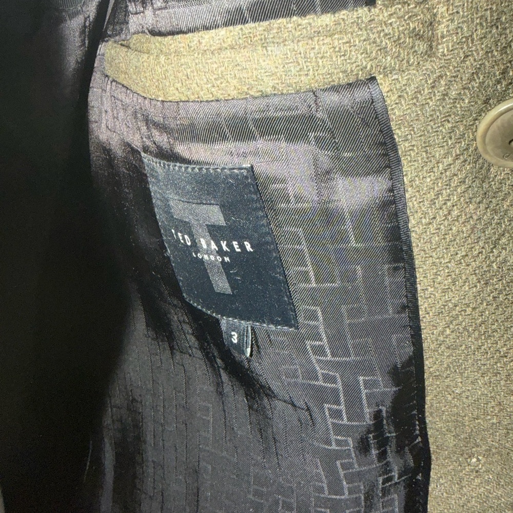 Ted Baker Men's Olive Wool Double-Breasted Military Style Peacoat - Large - Picture 5 of 12